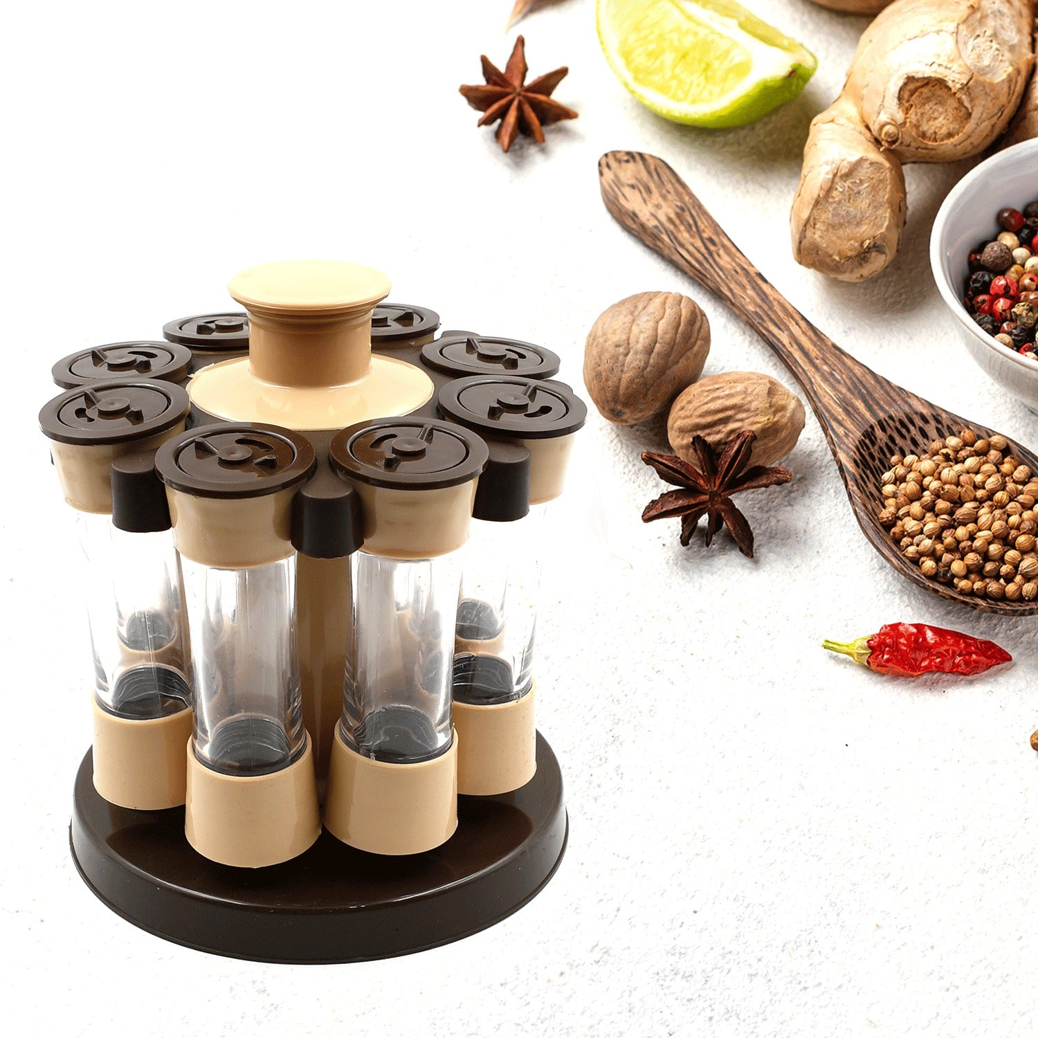 5986  360 Revolving Spice Rack For Kitchen And Dining Table 8 Spice Jars With 120 Ml Condiment Set Herb Seasoning Organizer 5986  360 Revolving Spice Rack For Kitchen And Dining Table 8 Spice Jars With 120 Ml Condiment Set Herb Seasoning Organizer